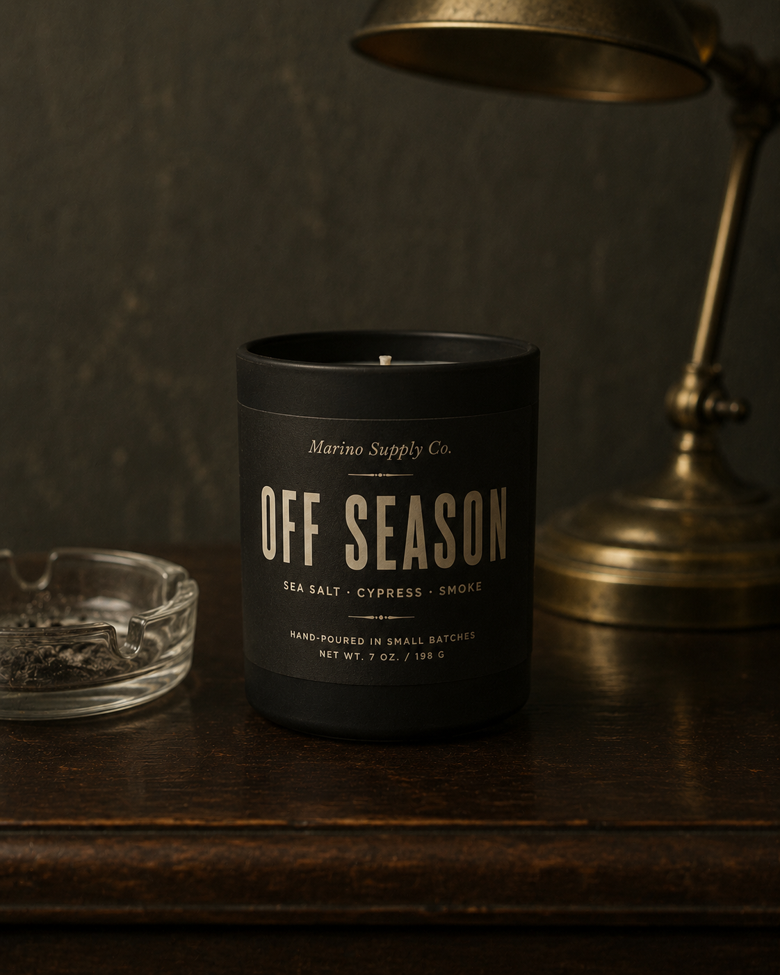 The Hotel Candle, a matte black ceramic vessel labelled Off Season.